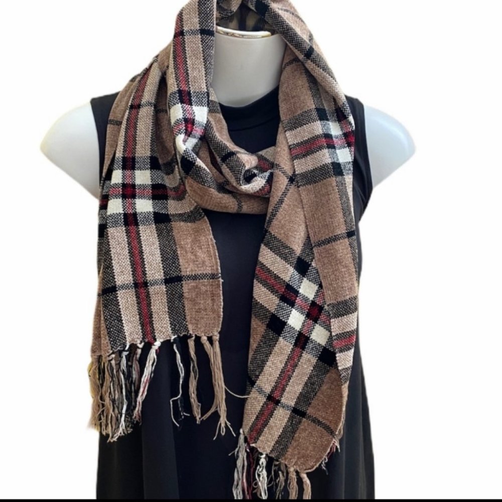 Vintage Chenille Plaid Scarf